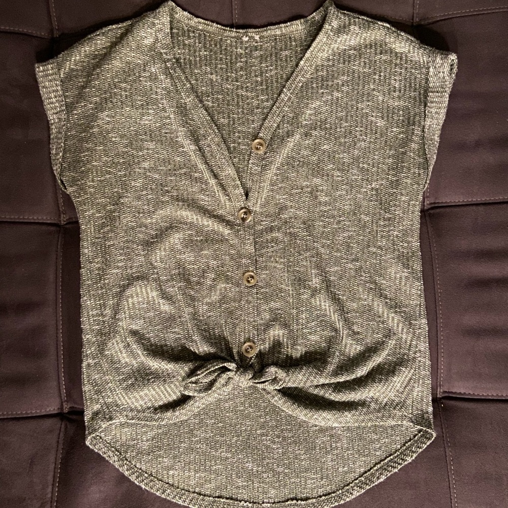 Green mid drift showing button down top